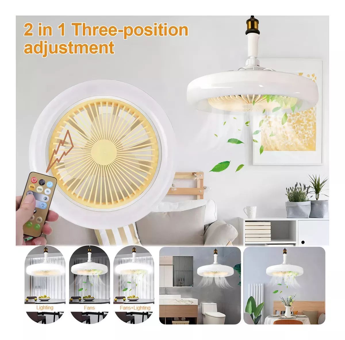 Ventilador De Torre Keluona E27 Ceiling Light Fan Turbo Estructura Color Blanco 110v - Imagen 4